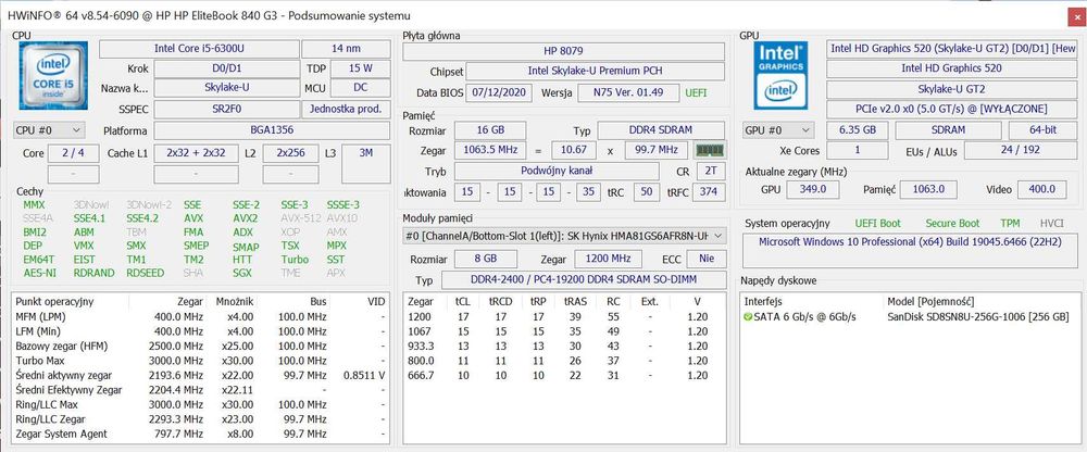 Laptop HP EliteBook 840 G3 - wszystkie komponenty