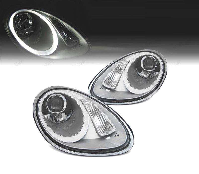 FAROIS FRONTAIS PARA PORSCHE BOXSTER 987 05-08 OLHOS DE ANGEL FUNDO CINZA CLARO
