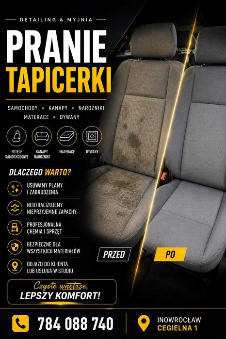 Pranie tapicerki samochodowej i meblowej, łóżka, narozniki, dywany czyszczenie, OZONOWANIE