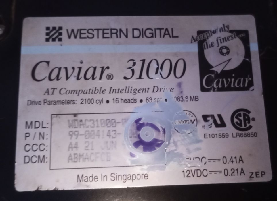 Рарит жёсткий диск  1083,8 MB WD Caviar