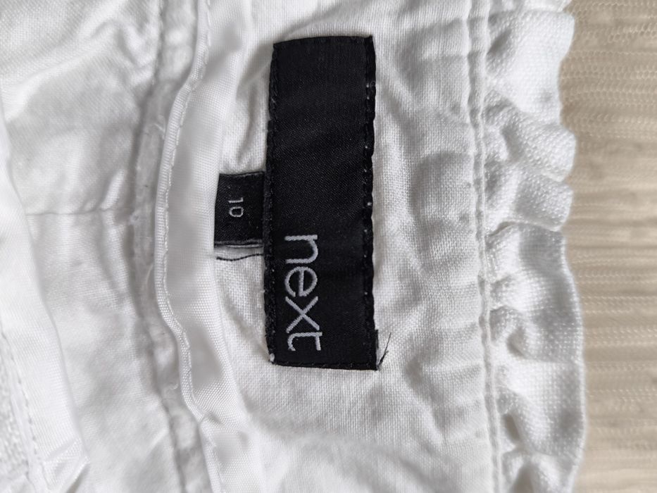 Lniane, białe, eleganckie spodenki damskie na lato, Next, rozmiar M