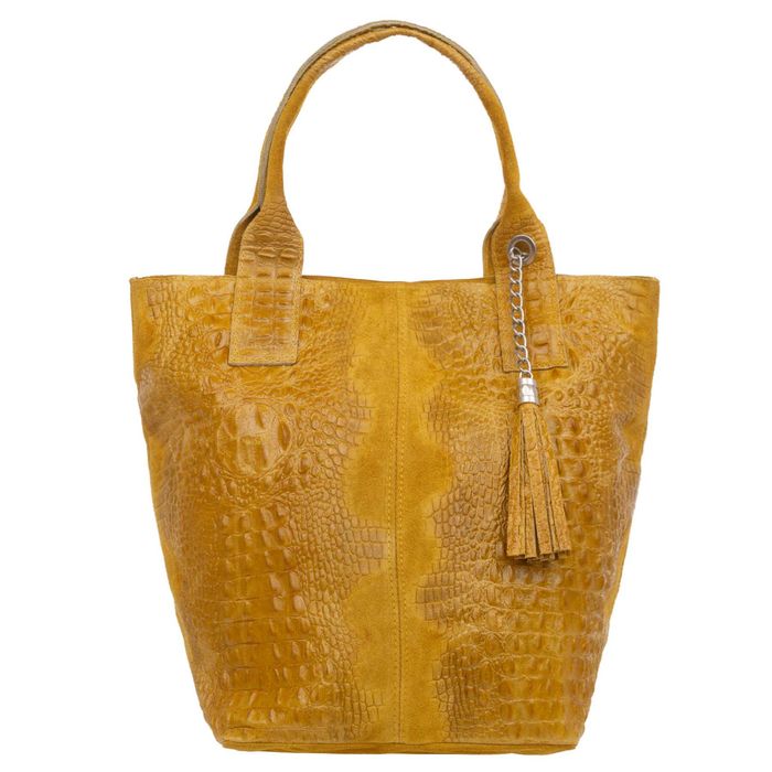 VERA PELLE torebka zamszowa shopper kroko na ramię V141 musztardowa