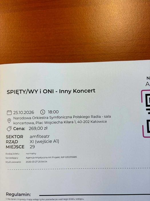 2 Bilety na koncert Spięty NOSPR 25.10.2026