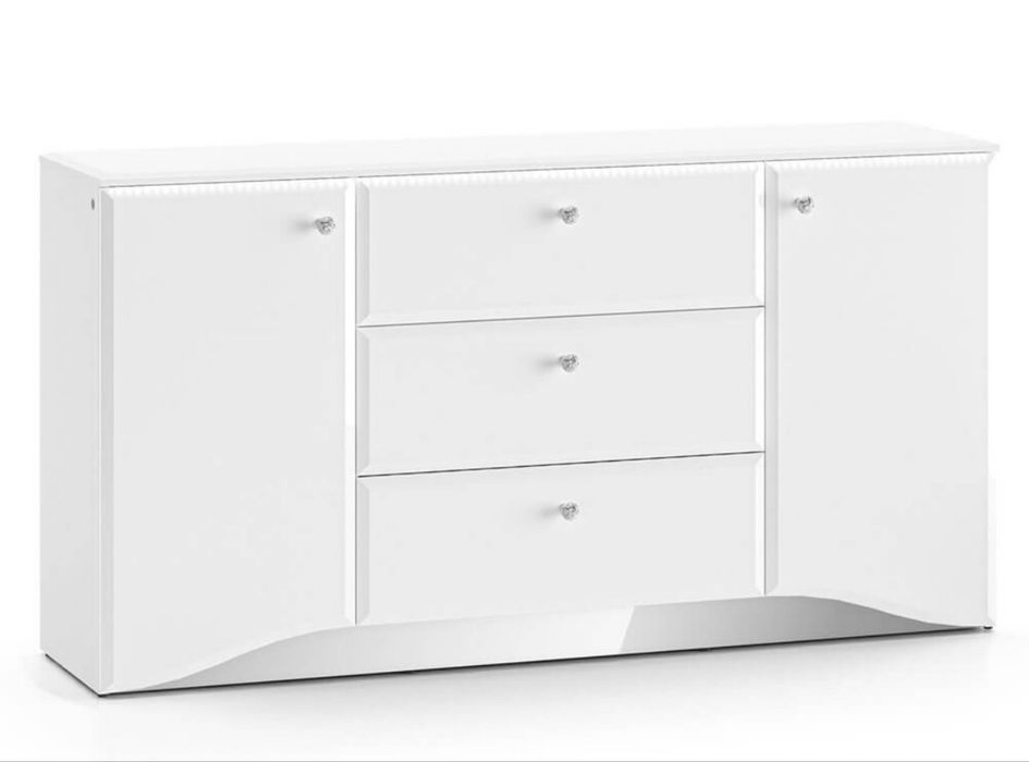 Elegancka Komoda GLAMOUR 02 | Biały Połysk | LED