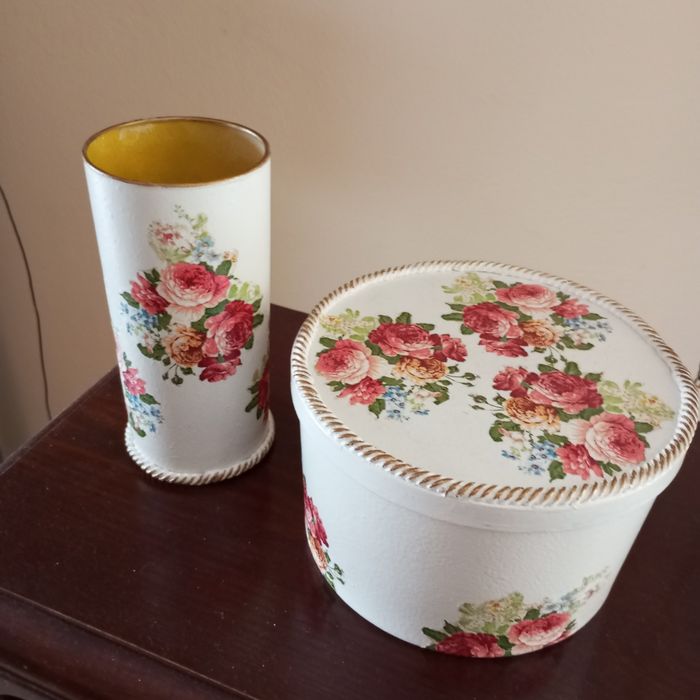 komplet-szkatułka, wazonik i świecznik hand made