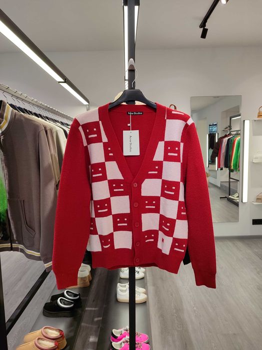 Кардиган Acne Studios Face Maglia wool cardigan Red