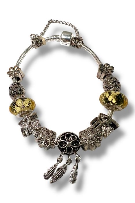 Posrebrzana bransoletka z charmsami, styl Pandora, nowa