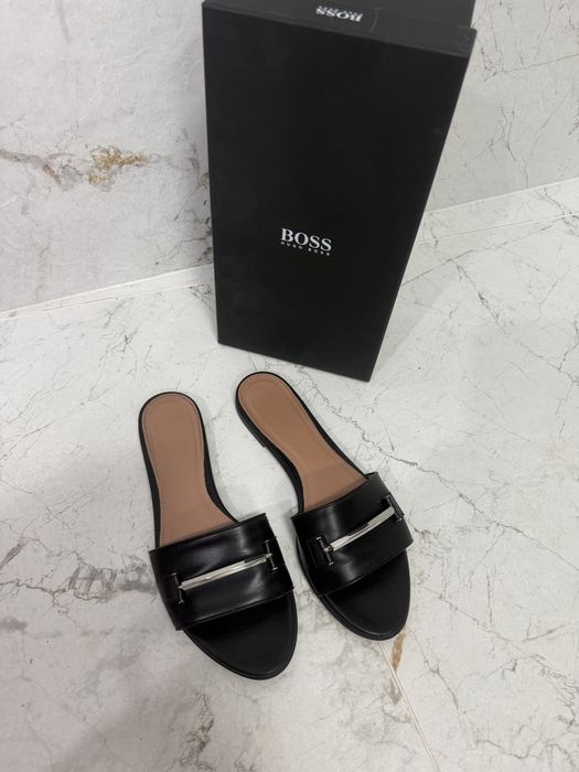 Klapki skóra Hugo Boss czarne 38 oryginał