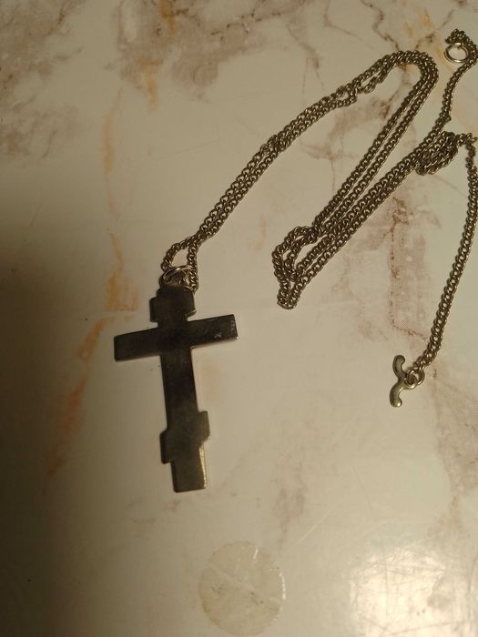 Хрестик срібний на срібному  ланцюжку