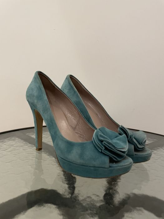 Buty na obcasie turkusowe