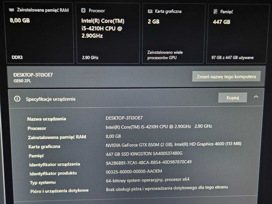 Laptop MSI gamingowy