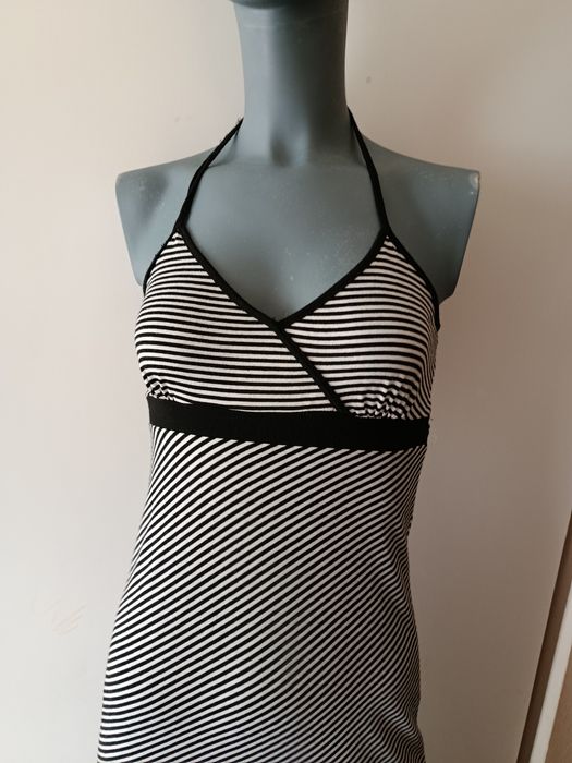 George – Sukienka maxi czarno-biała w paski wiązana na szyi | S/M