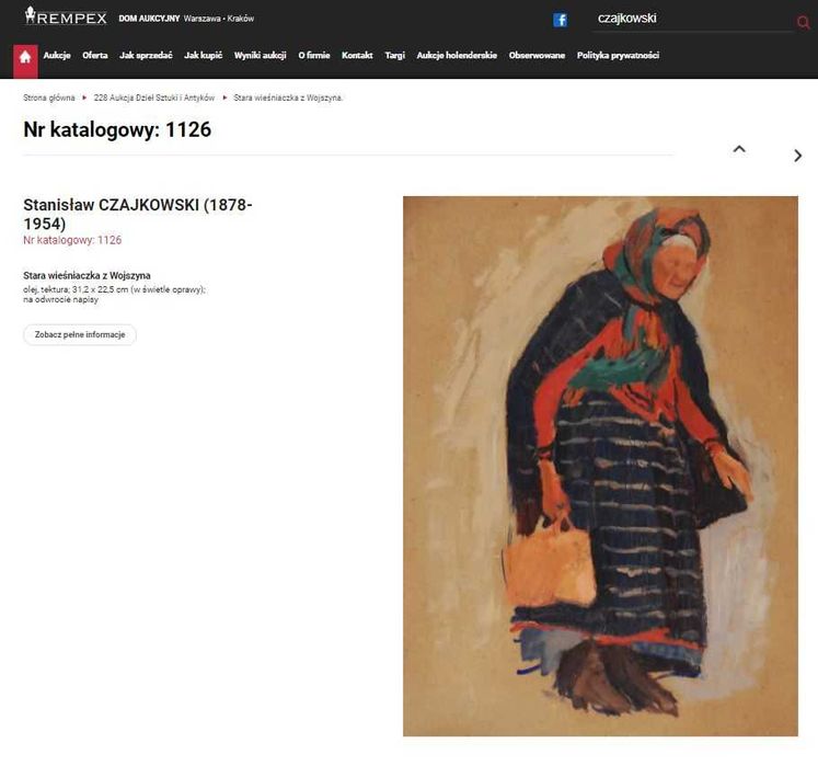 Stanisław CZAJKOWSKI -Stara wieśniaczka z Wojszyna. Obraz olejny