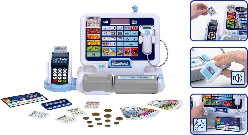 Zabawka kasa + terminal POS i skaner dla małych kasjerów
