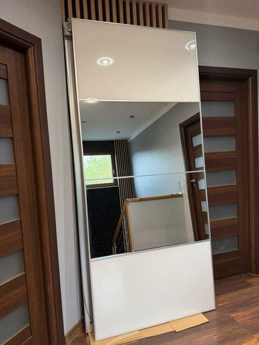 Drzwi przesuwne, biały lustro/2str biały, 200x236 cm