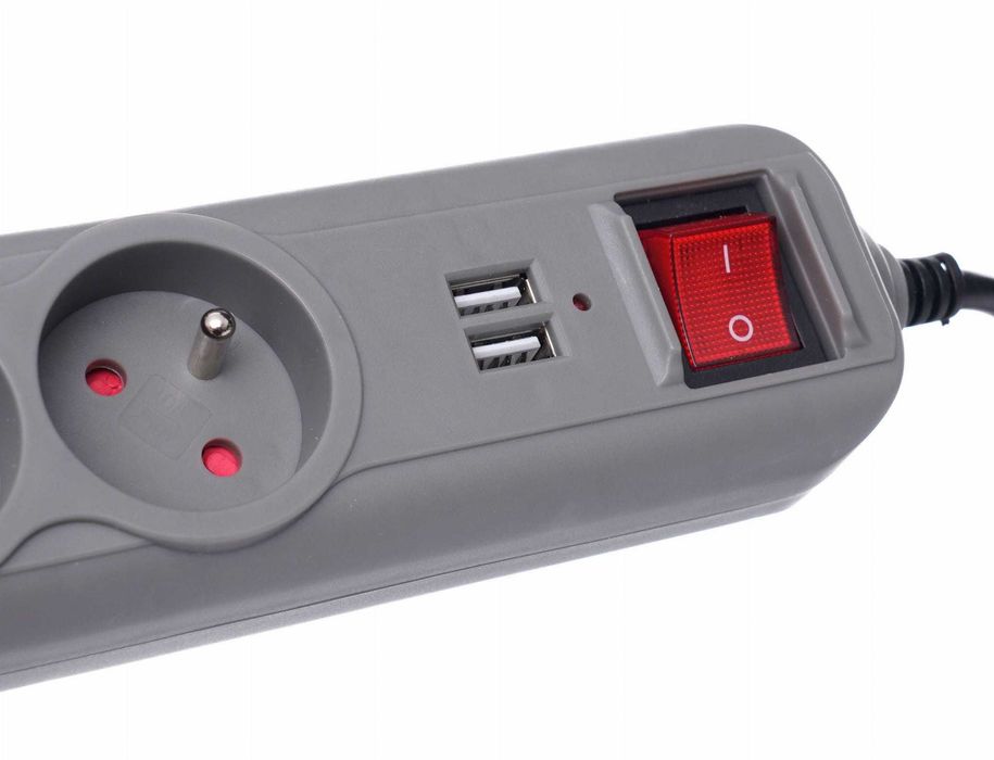 PRZEDŁUŻACZ LISTWA ZASILAJĄCA antyprzepięciowa 5Gniazd 2USB 1,5M Kabel
