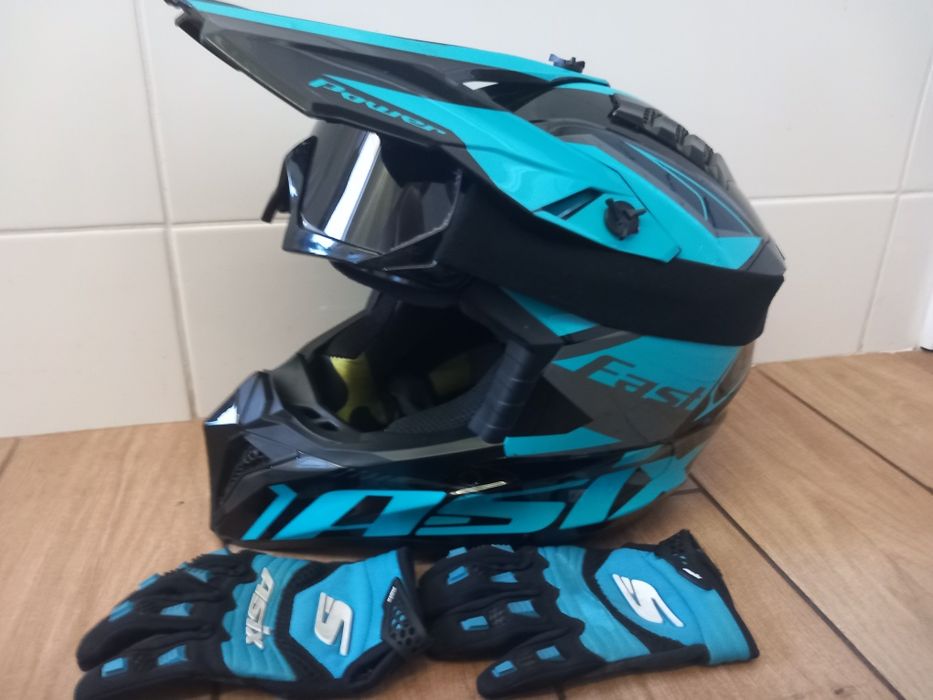 Kask offroad/motocyklowy dla dziecka + rękawice i gogle