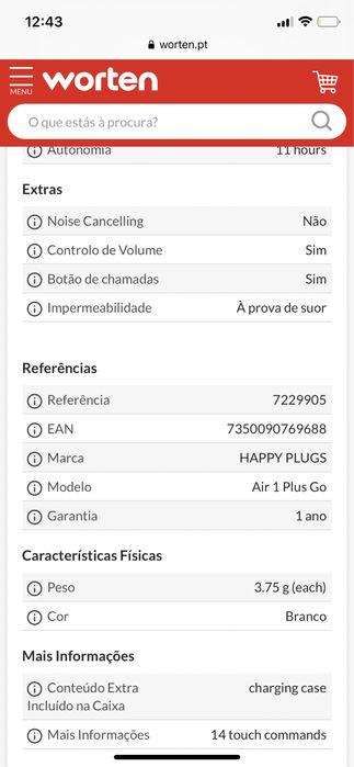 Fones Happy plugs air 1 go