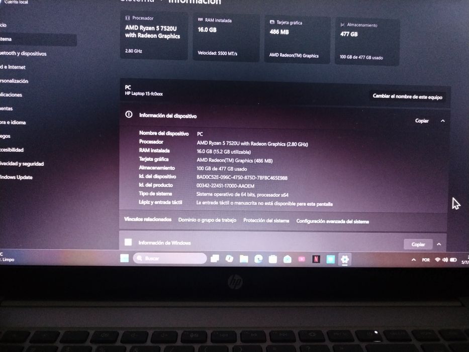 Notebook HP 15  Windows 11