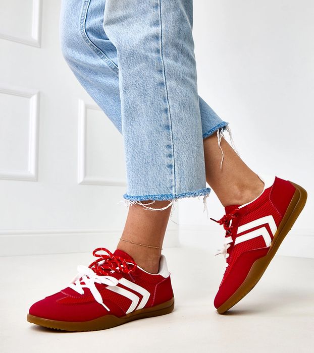 Czerwone sneakersy trampki damskie z wstawką Malkan