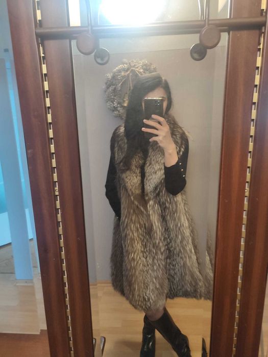 Srebrny lis naturalny długa kamizelka