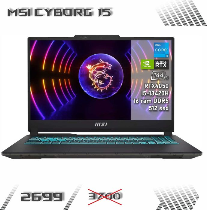 LAPTOP GAMINGOWY MSI Cyborg 15 RTX 4050 Intel i5-13420H 144 hz
