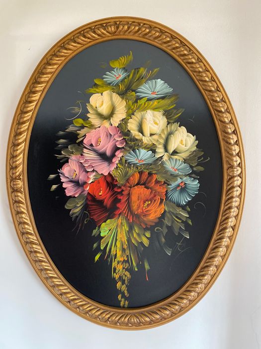 Quadros decoração floral dourados