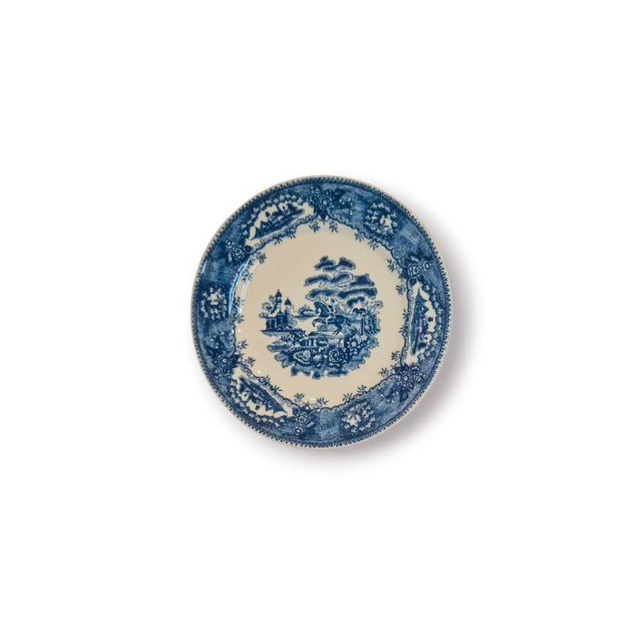 Prato Decorativo Antigo Faiança Azul e Branca |Cena Campestre |20,5 cm