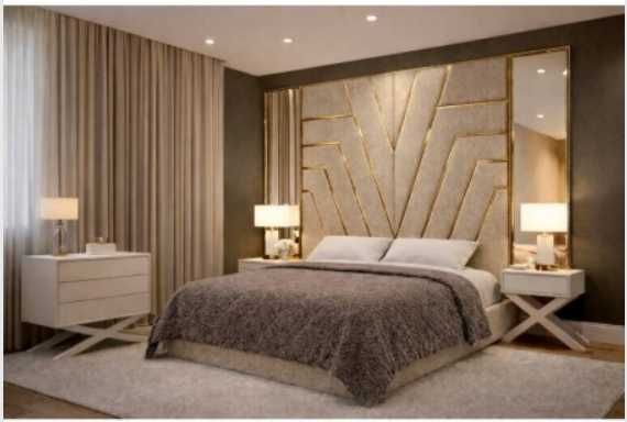 Cama Estofada Charlotte c/ Espelho - Direto do fabricante de Paços de Ferreira