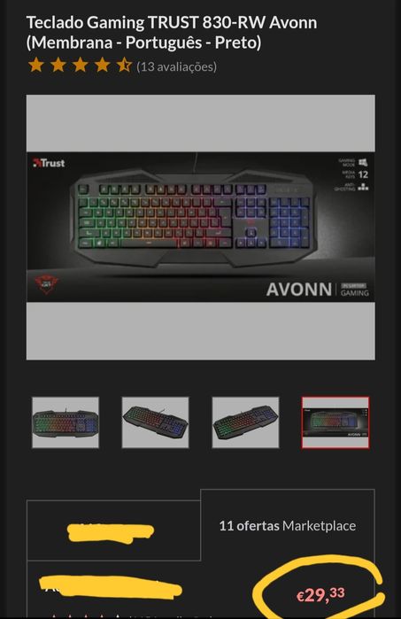 Teclado Gaming TRUST 830-RW Avonn (Membrana - Português - Preto)