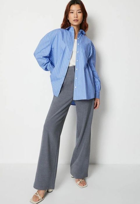 Жіноча бавовняна блакитна сорочка базова рубашка в смужку Туреччина