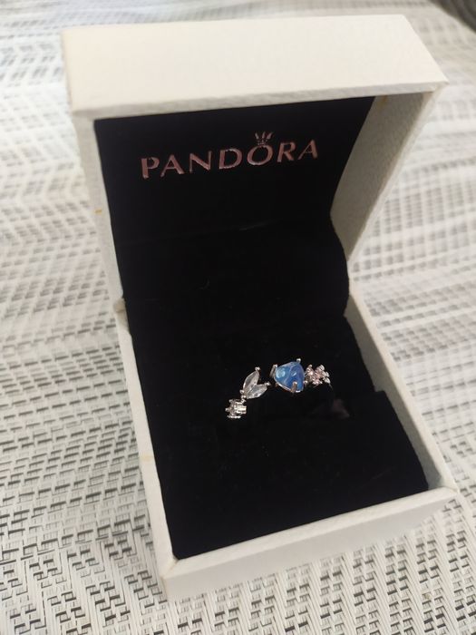 Pierścionek niebieski pleciony kwiaty delikatny NOWY regulowany