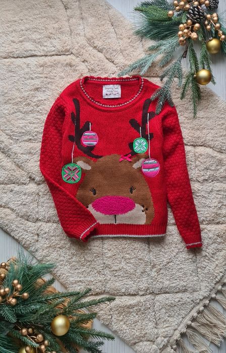 Новогодний свитер 5-6 лет , новорічна кофта, свитер с оленем,дед мороз