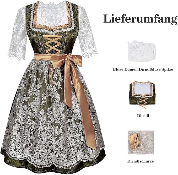 VICTERR Dirndl damski midi 3-częściowy na Oktoberfest