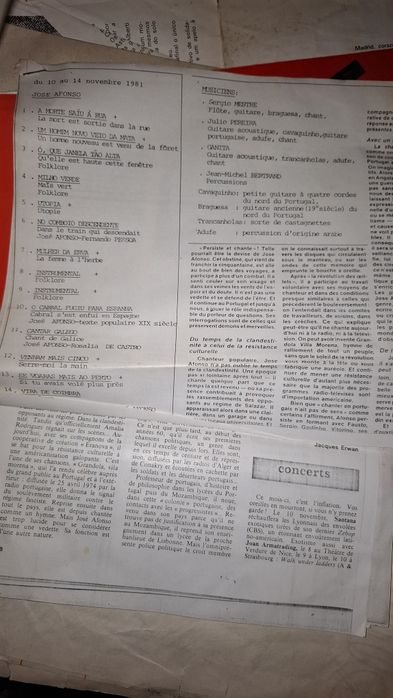 Zeca José Afonso press release francês 1981