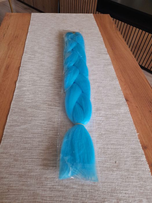 Włosy syntetyczne niebieskie warkocz 60 cm