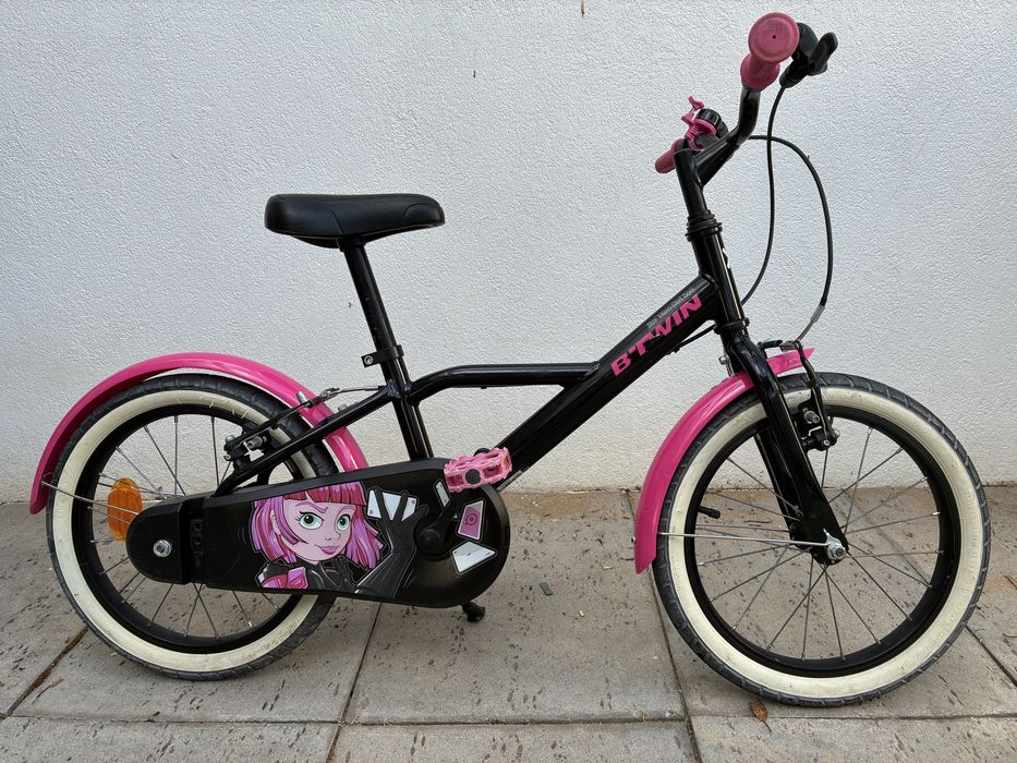 Bicicleta BTWIN rosa e preta roda 16”