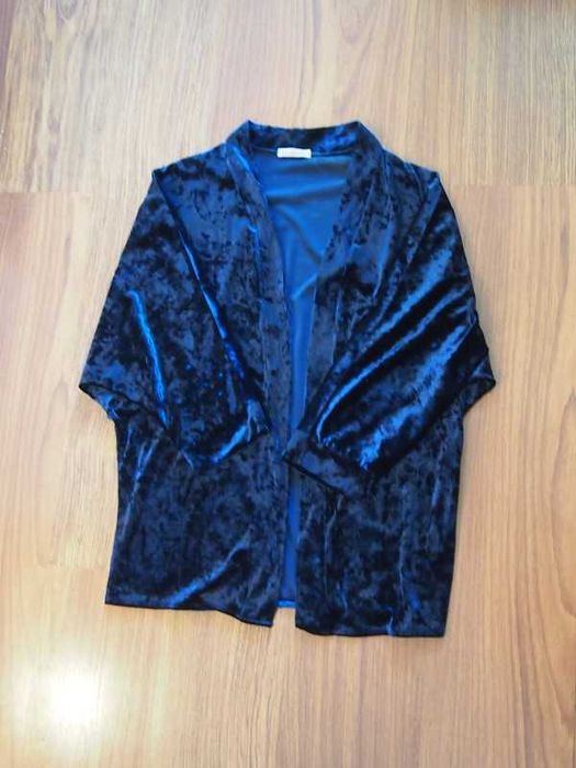 Casaco túnica tipo kimono veludo azul escuro