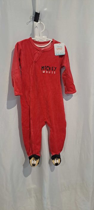 Czerwony Welurowy Piękny Pajac Niemowlęcy Myszka Mickey Disney r.92