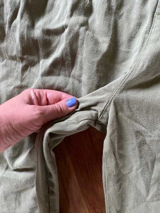 Len  bawelna spodnie haremki luzne cygaretki khaki  42 44 +size