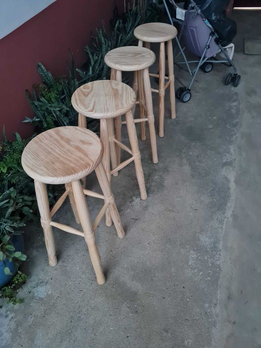 Banco Alto Bar Redondo Torneado Madeira Maciça (80 cm) – Novo + Portes Grátis-PAGAMENTO CONTRA-ENTREGA
