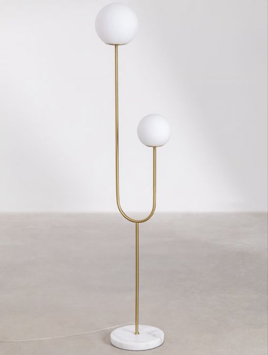 Candeeiro de pé em ferro, mármore e duas bolas de vidro Niama