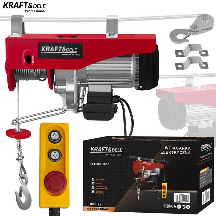 KRAFT&DELE Wyciągarka Wciągarka 230V 1350W 500/1000kg + Pilot KD2192