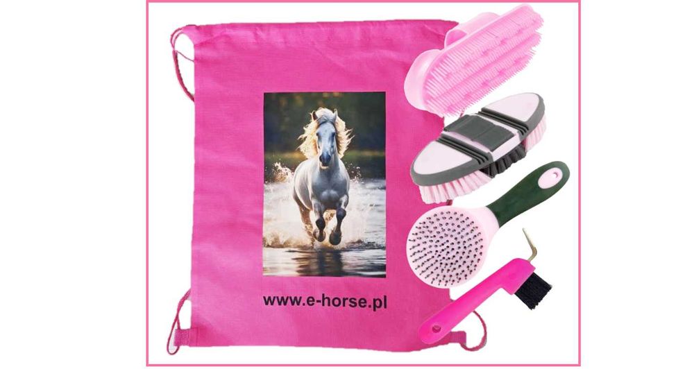 Zestaw szczotki dla konia worek różowy 5 elementów