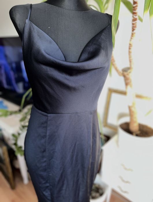 Lipsy London granatowa sukienka maxi satynowa L 40 syrena asos luxe