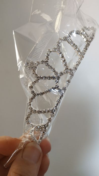 Nowa korona tiara diadem srebrna z diamencikami