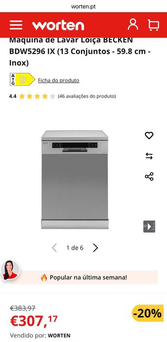 Máquina de Lavar Loiça BECKEN BDW5296 IX (dentro da garantia)