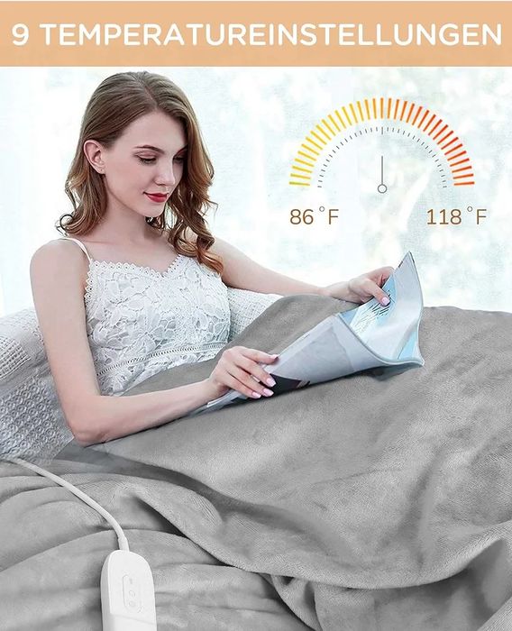 Alljoy Koc grzewczy z automatycznym wyłączaniem, pluszowy koc grzewczy