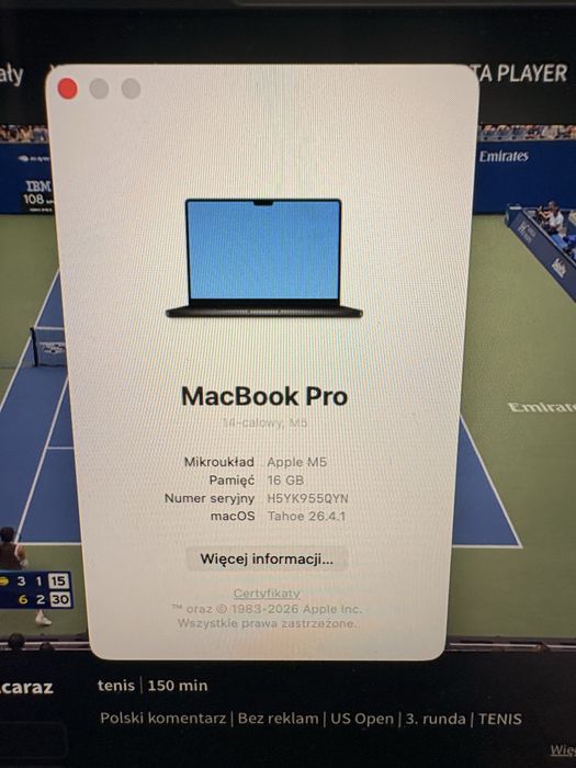 MacBook Pro M5 14” — 16 GB / 512 GB — jak nowy