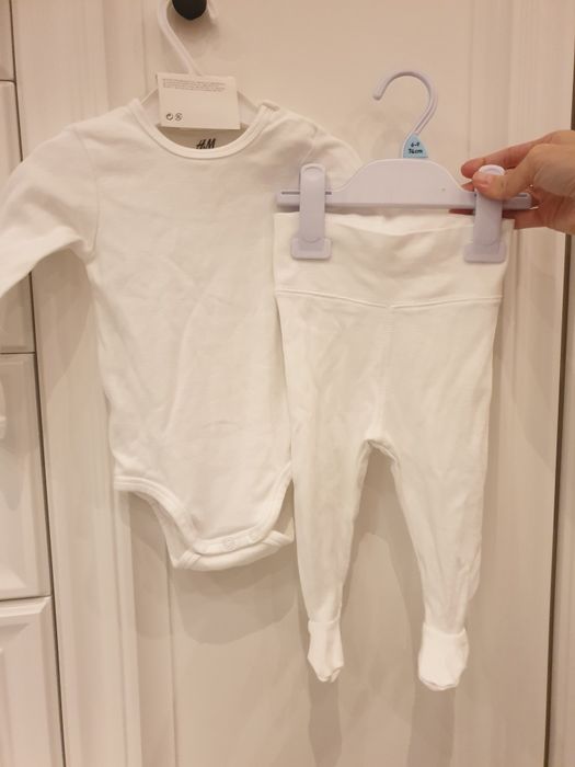 Bawełna organiczna spodnie śpiochy  h&m 68 biały nowy